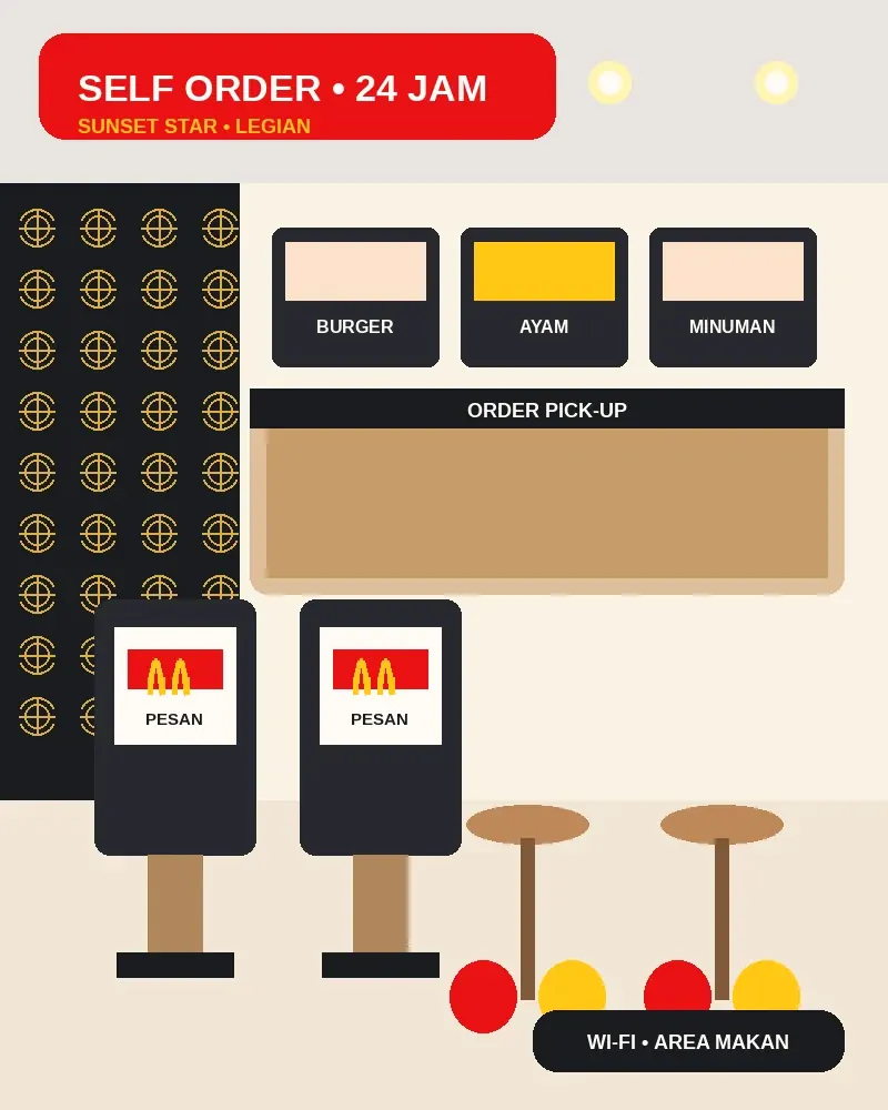 Visual area pemesanan dan tempat duduk McDonald's Ring Road Medan